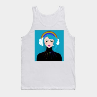 Rainbow girl with blue hair and headphones Tank Top